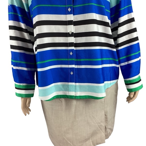Calvin Klein Striped Button Front Roll Tab Shirt Blue Green XL - Picture 3 of 7